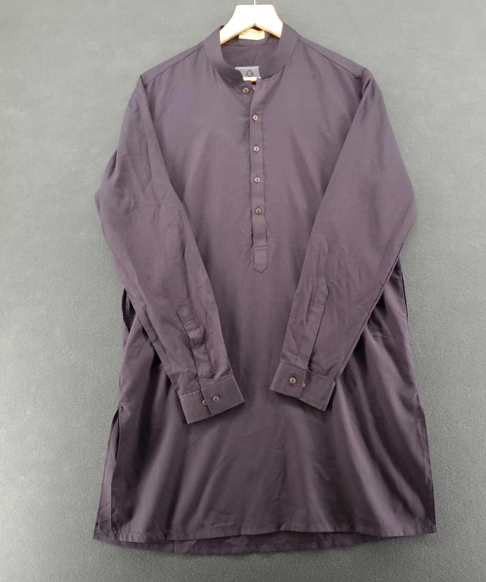 Amir Adnan Shirt Mens Medium Dark Purple Kurta Tunic Mandarin Collar Long Sleeve